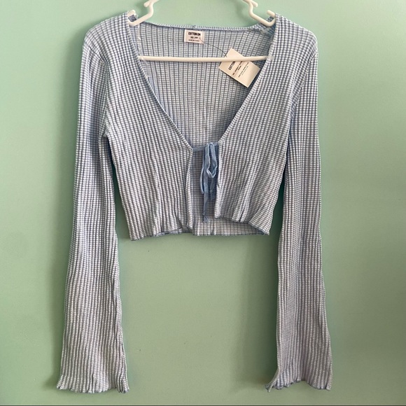 Cotton On Tops - Blue and White Wide Sleeves Tie Top